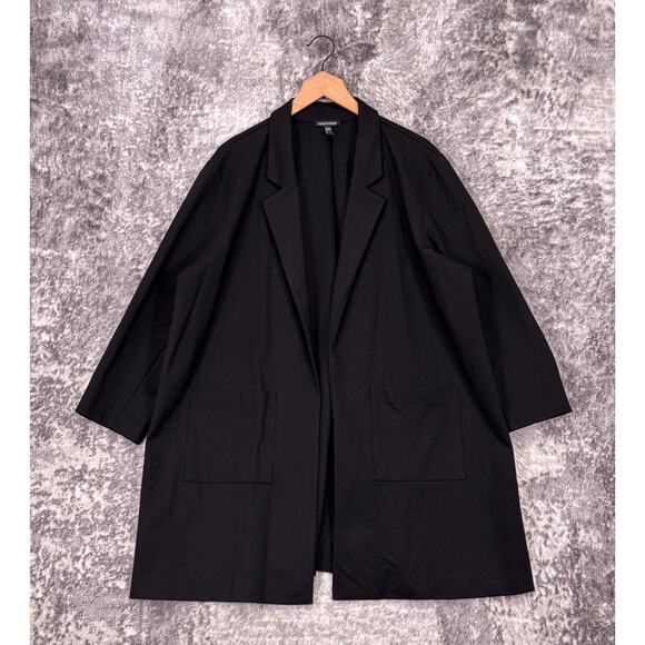 Eileen Fisher Jacket 2X Womens Black Open Front Tencel Ponte Plus Size - Picture 1 of 8